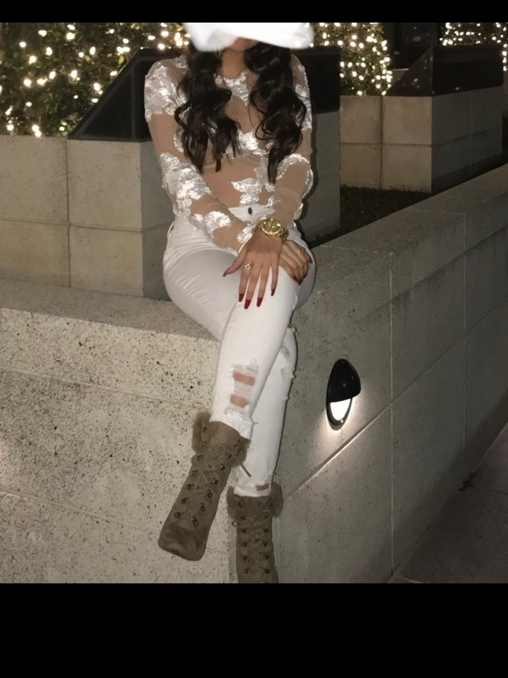 Sheer Nude Bodysuit with White Floral Appliqué Sz Smalp